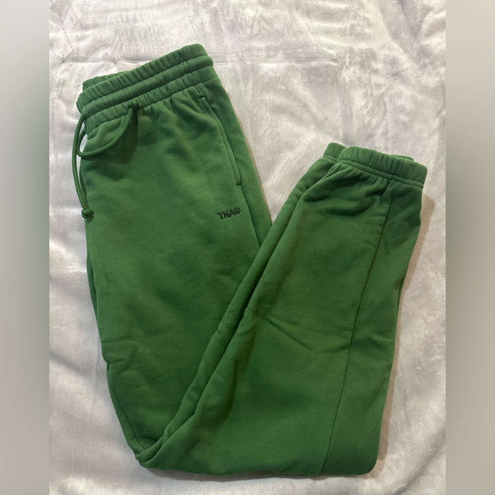 TNA green sweatpants boyfriend fit